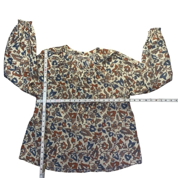 Faherty Linen Floral Blouse Long Sleeve Peasant Top Size S - Picture 4 of 9